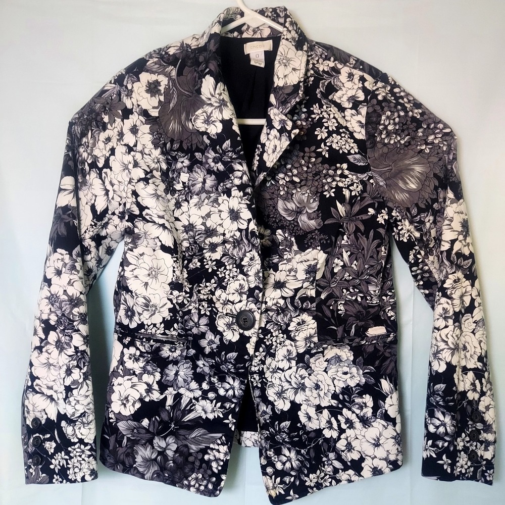 CHICO'S Women's Jacket black /white polyester/spandex with lining size 0 Read!